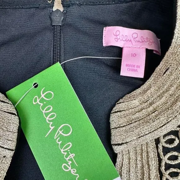 Lily Pulitzer women’s black dress with gold accent pattern size 10 sku 281-V09 - Picture 4 of 7